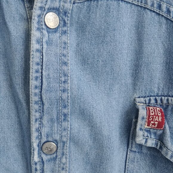Big Star Mens 100% cotton snap front blue denim lightweight jean shirt Small - Picture 4 of 14